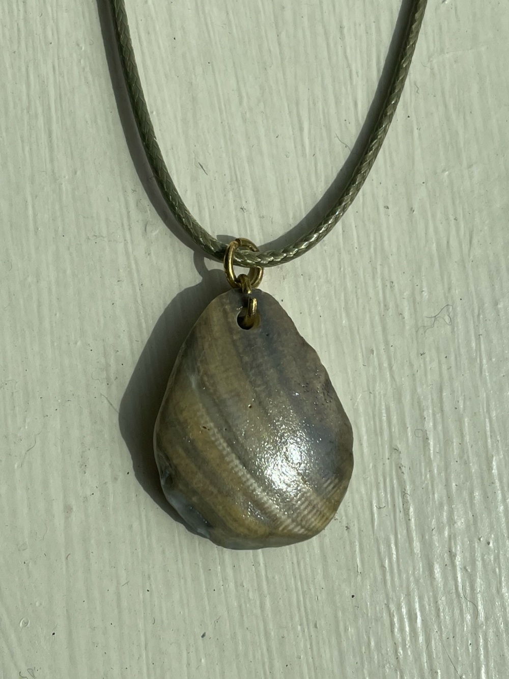 Handmade Natural Shell Pendant Necklace - Gray and Brown